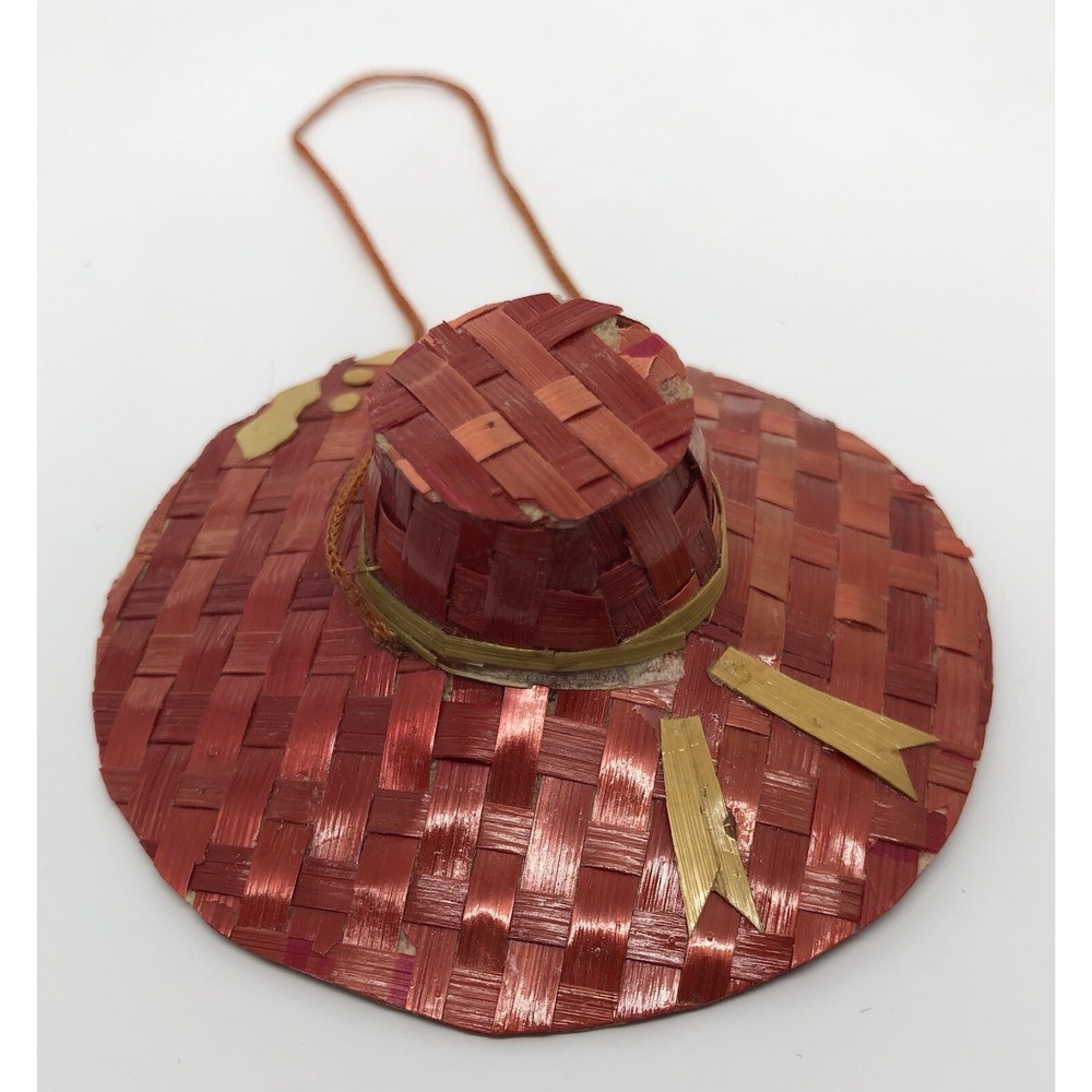 Pier One Imports Christmas Hat Ornament Tree Holiday Wicker Hat 2.5"‎ Pier 1